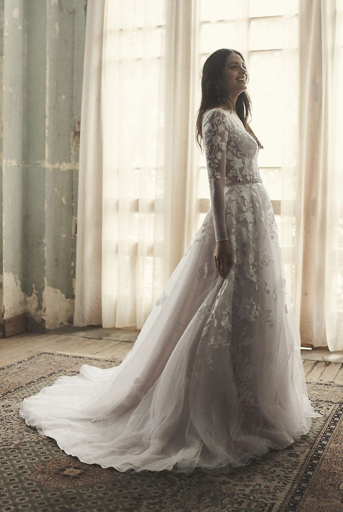 Long sleeve illusion ball gown bridal gown