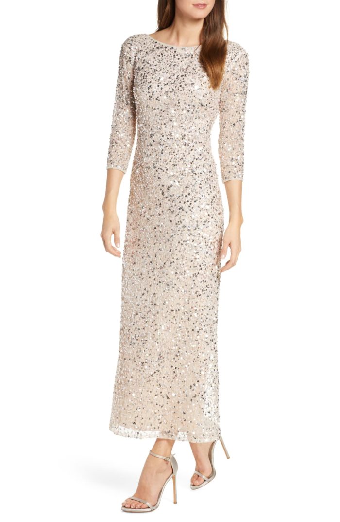 Ankle length sequin dress for mother of the bride with sleeves