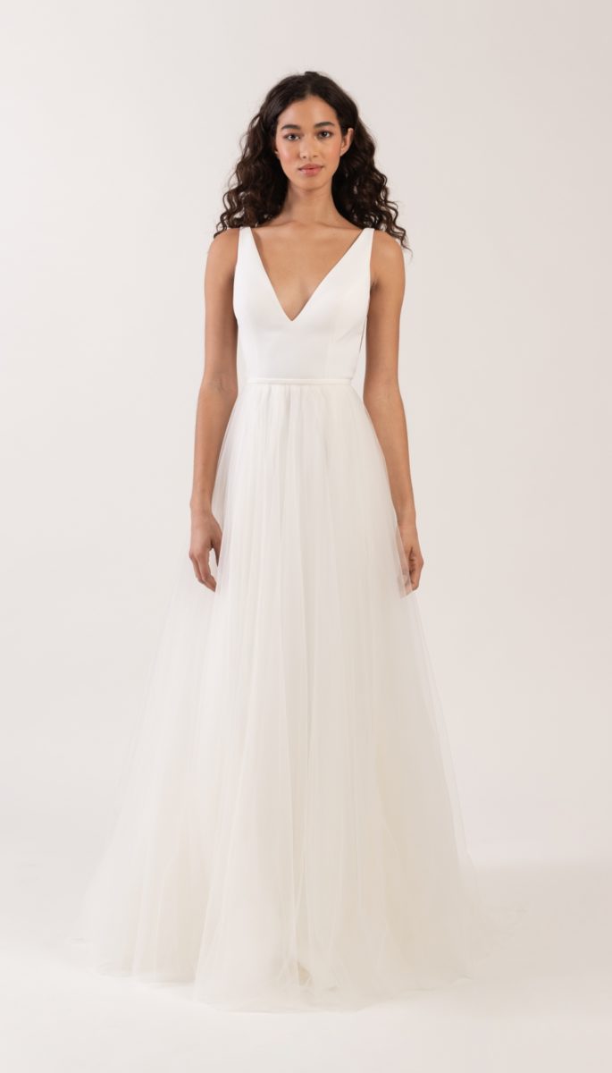 V neck wedding dress by Jenny by Jenny Yoo Neve and Evie