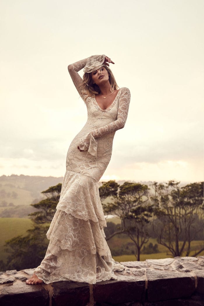 Farrow Grace Loves Lace Long sleeve tiered boho wedding dress