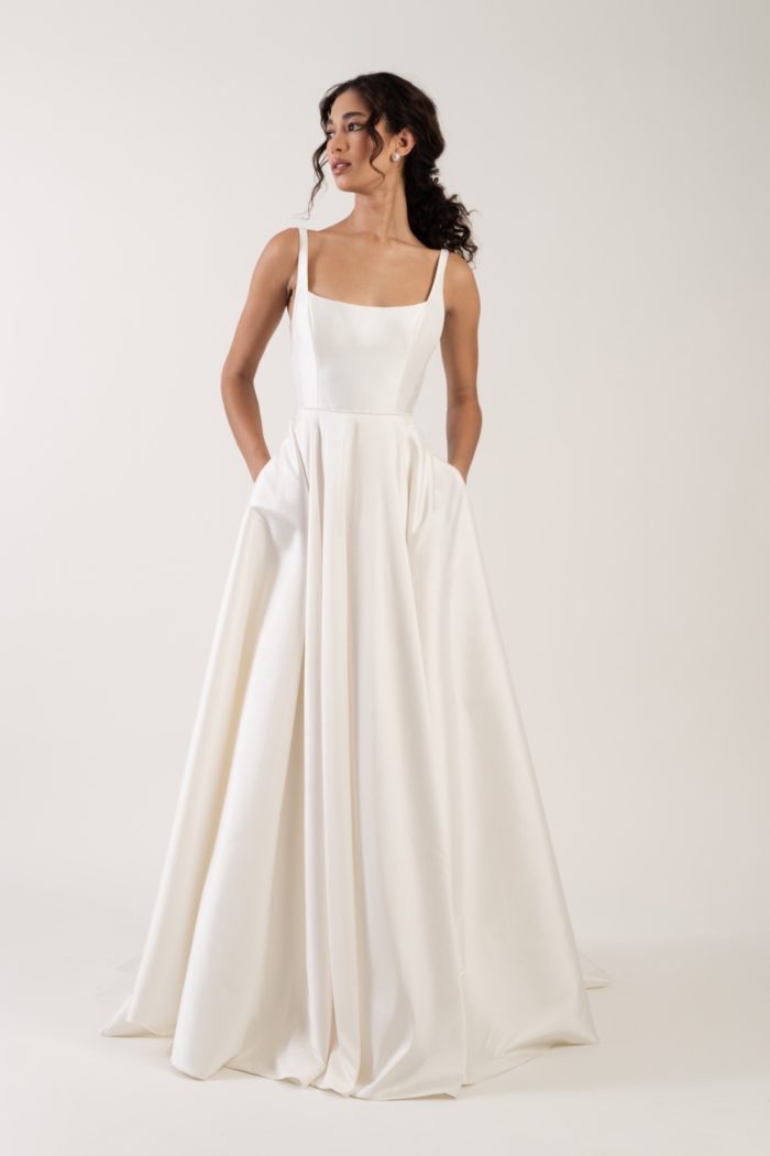 Scoop neck style wedding gown with pockets