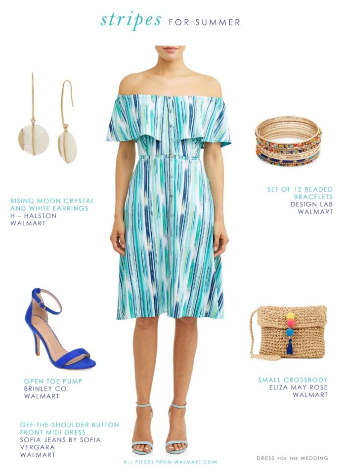 off the shoulder striped blue dress for summer 2019 