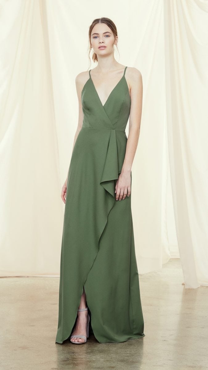 Amsale Olive green bridesmaid dress