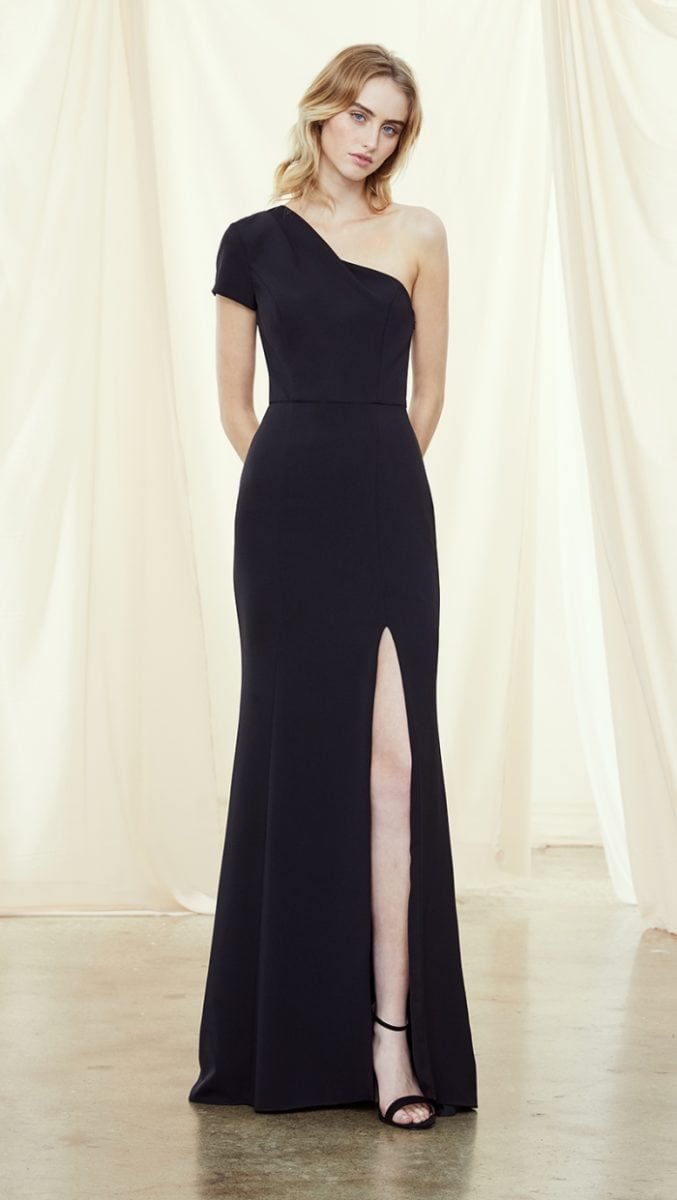 One shoulder navy bridesmaid gown