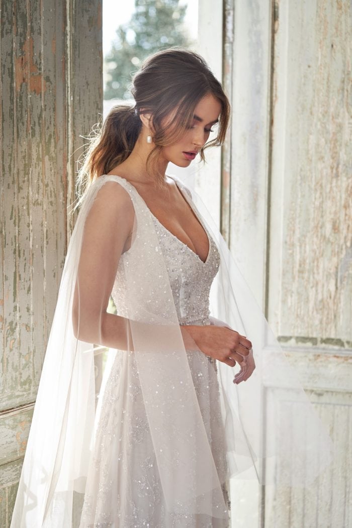 Beaded Eden Bridal Gown with Sheer Draped Sleeves