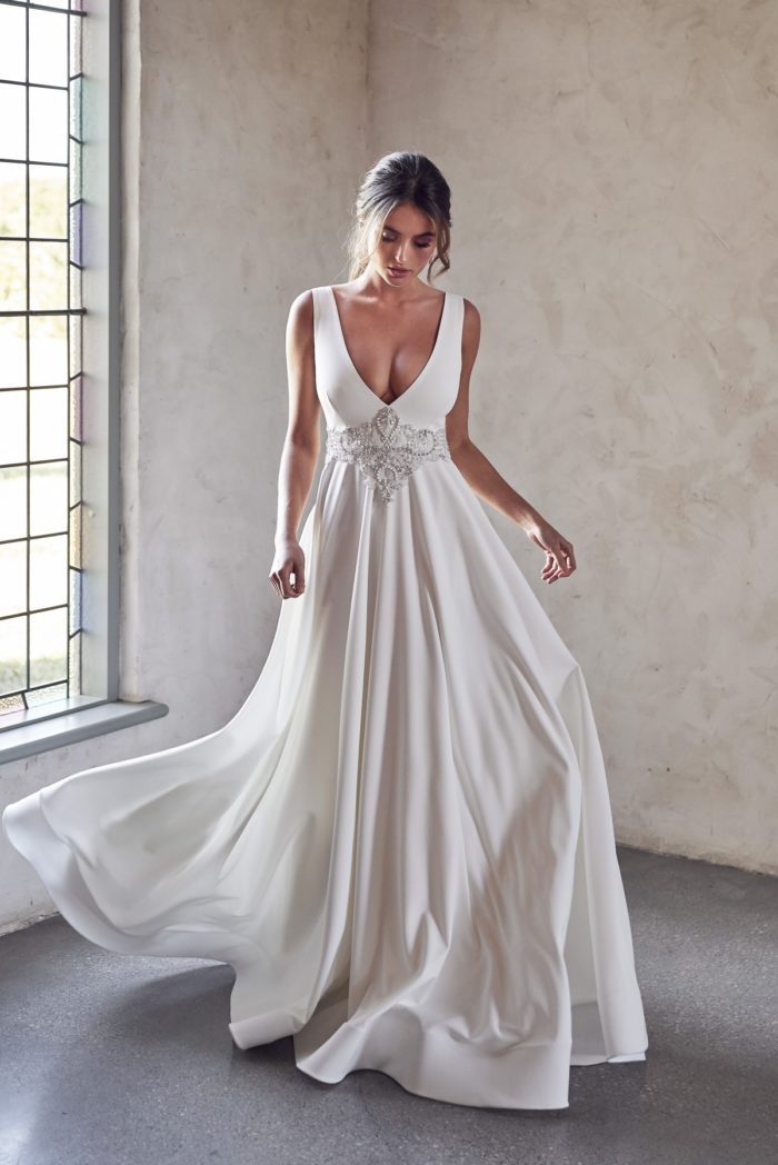 Goddess v neck flowy wedding dress