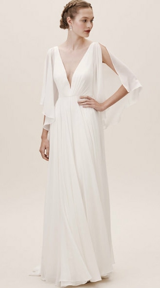 Plunge neck flutter sleeve wedding dress