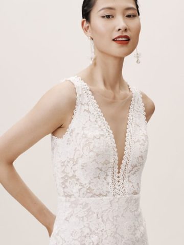 lace plunge neck wedding dress