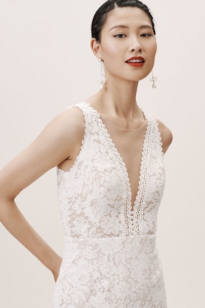 lace plunge neck wedding dress