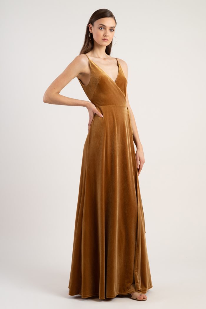 Gold velvet bridesmaid dress