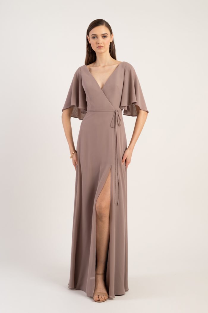 Flutter sleeve wrap dress bridesmaid dresses