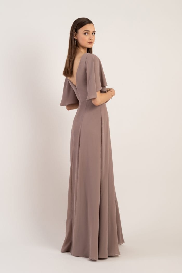 wrap style bridesmaid dress with short sleeves