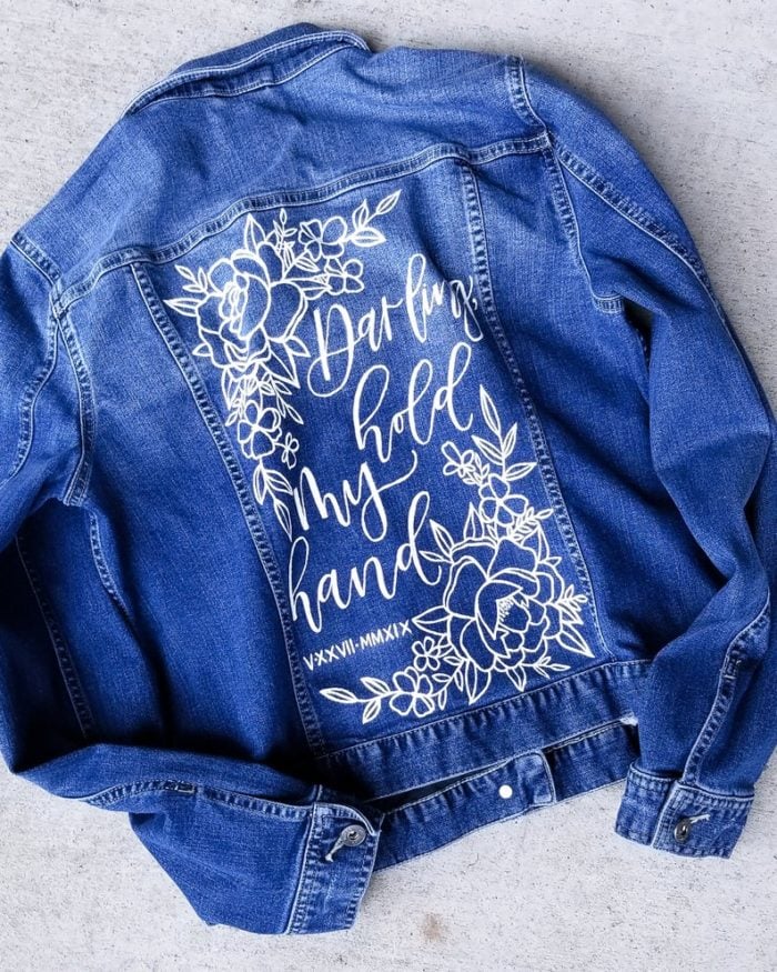 Jean jacket with handpainted quote for a wedding