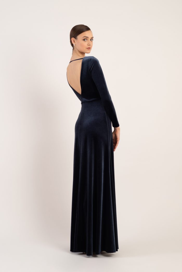 Long sleeve velvet bridesmaid dress