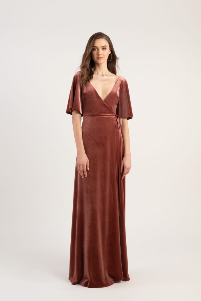 Velvet wrap dress with flutter sleeves