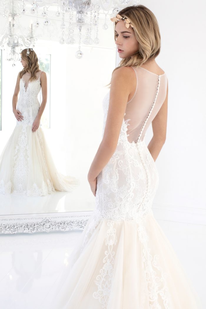 Illusion back wedding dress with buttons