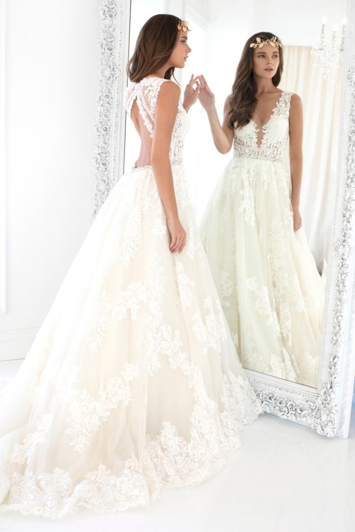 Plunge neck ball gown wedding dress Winnie Couture Bridal