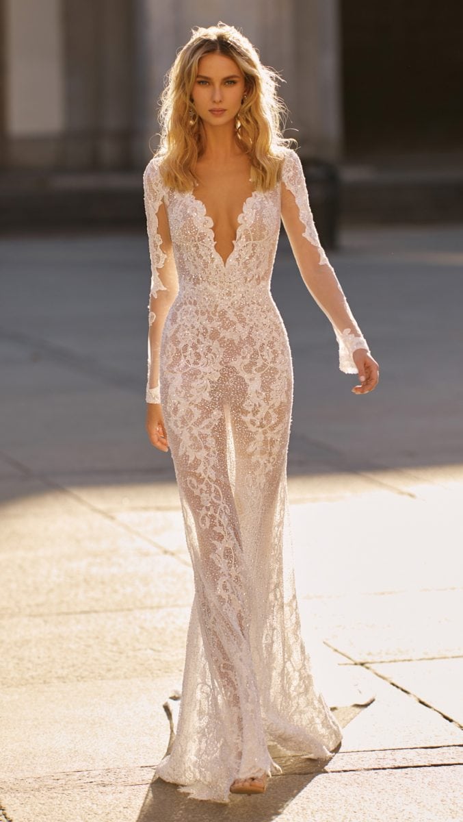 Long sleeve sheer lace Berta wedding dress 2020