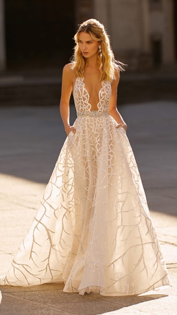 Sheer Berta Ball Gown Wedding Dress with Pockets