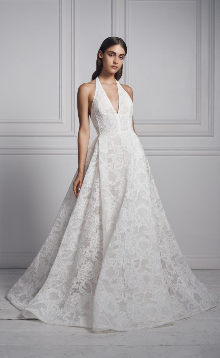 Lace halter style Anne Barge bridal gown