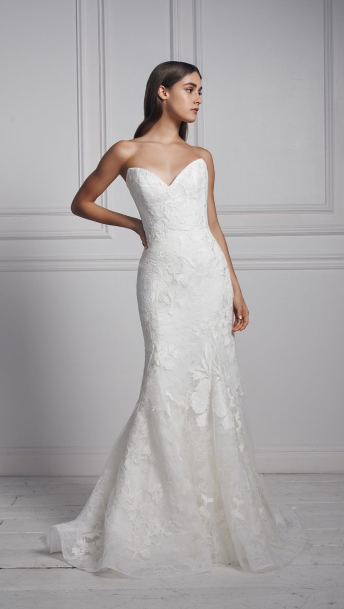 Strapless lace wedding dress | Anne Barge Fall 2020