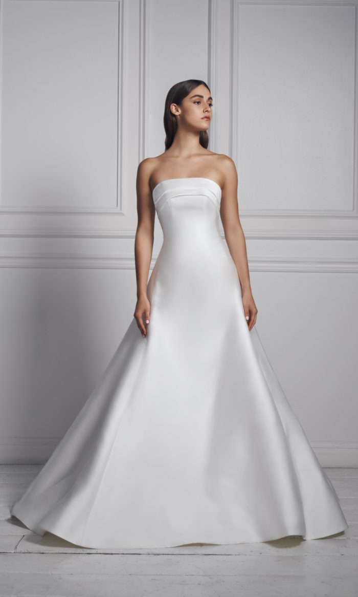 Classic strapless silk wedding gown