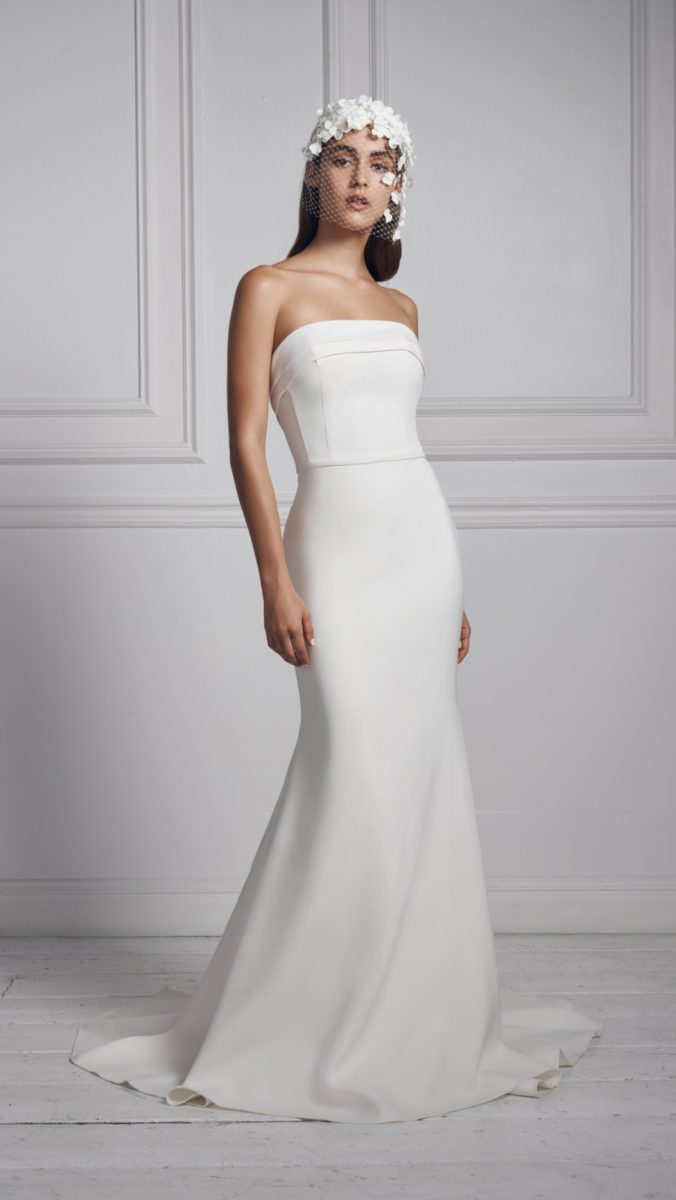 Anne Barge strapless sleek wedding dress