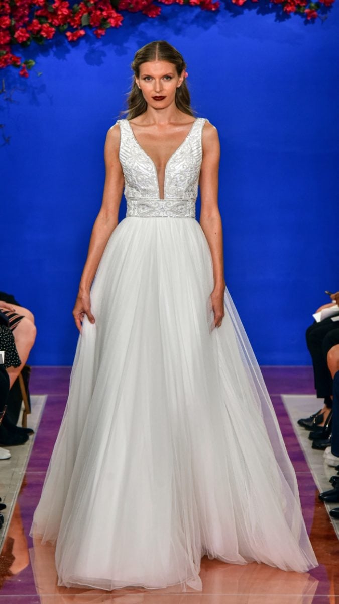 Plunge tulle ball gown wedding dress