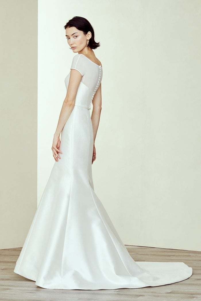 Short sleeve wedding dress with buttons up the back