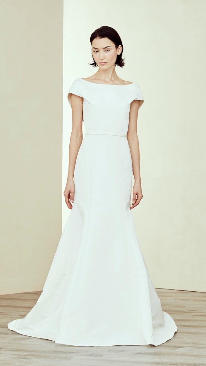 Modern short sleeve designer wedding dress