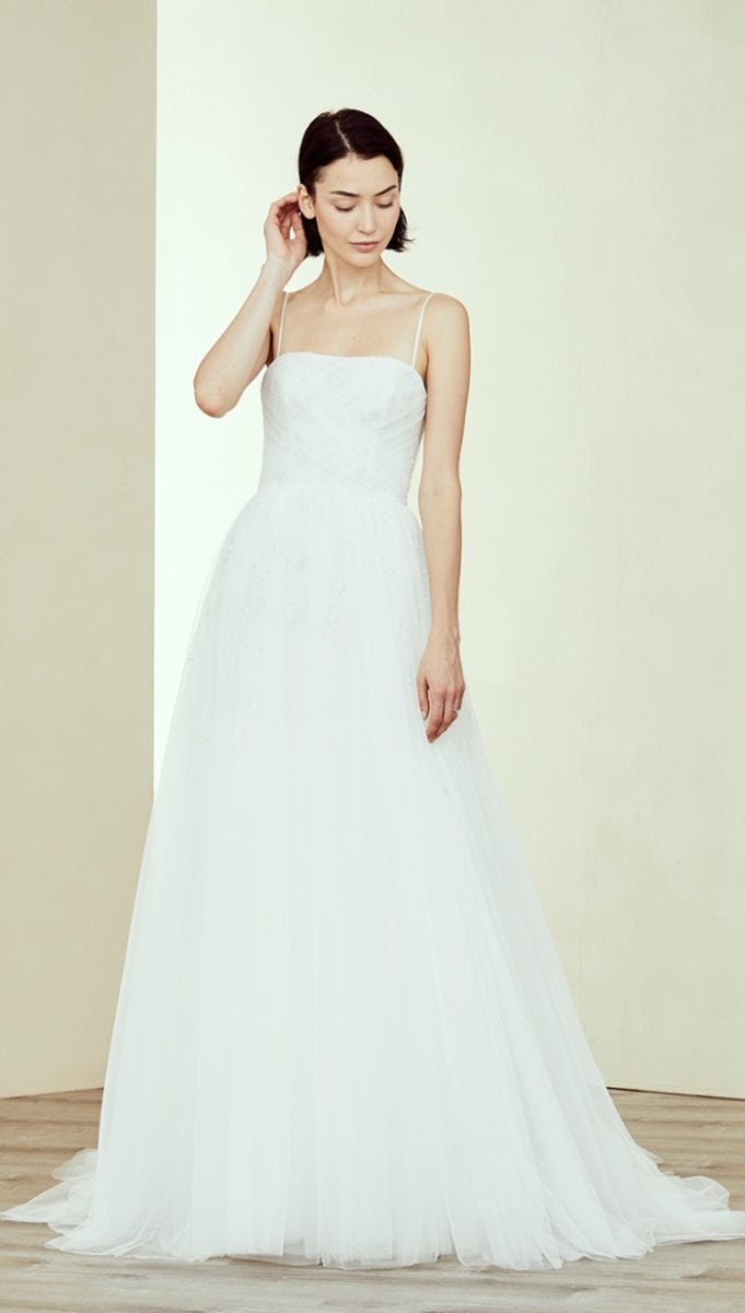 Tulle ball gown wedding dress with thin straps