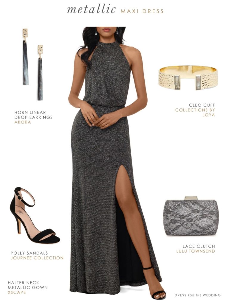 Black and Silver Maxi Dress - Dress for a Black Tie Optional Fall Wedding