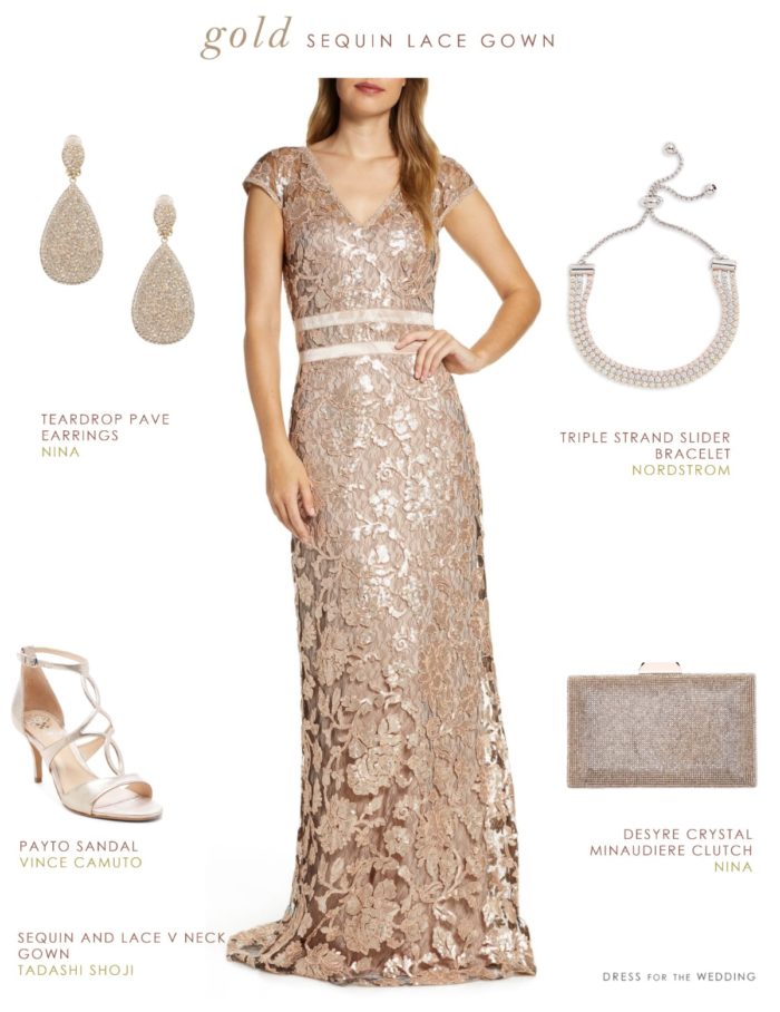 Gold Sequin and Lace Gown for Mother-of-the-Bride