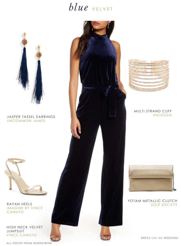 Dark navy blue velvet jumpsuit