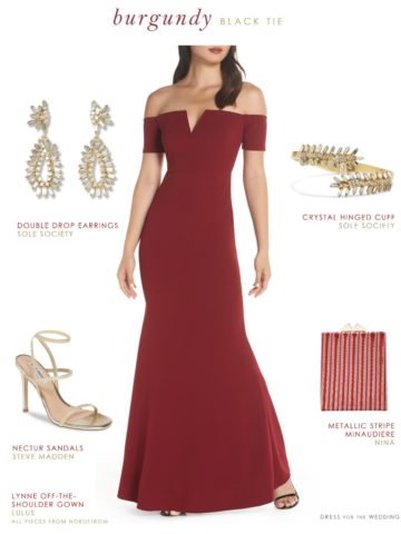 Burgundy off the shoulder evening gown under 100