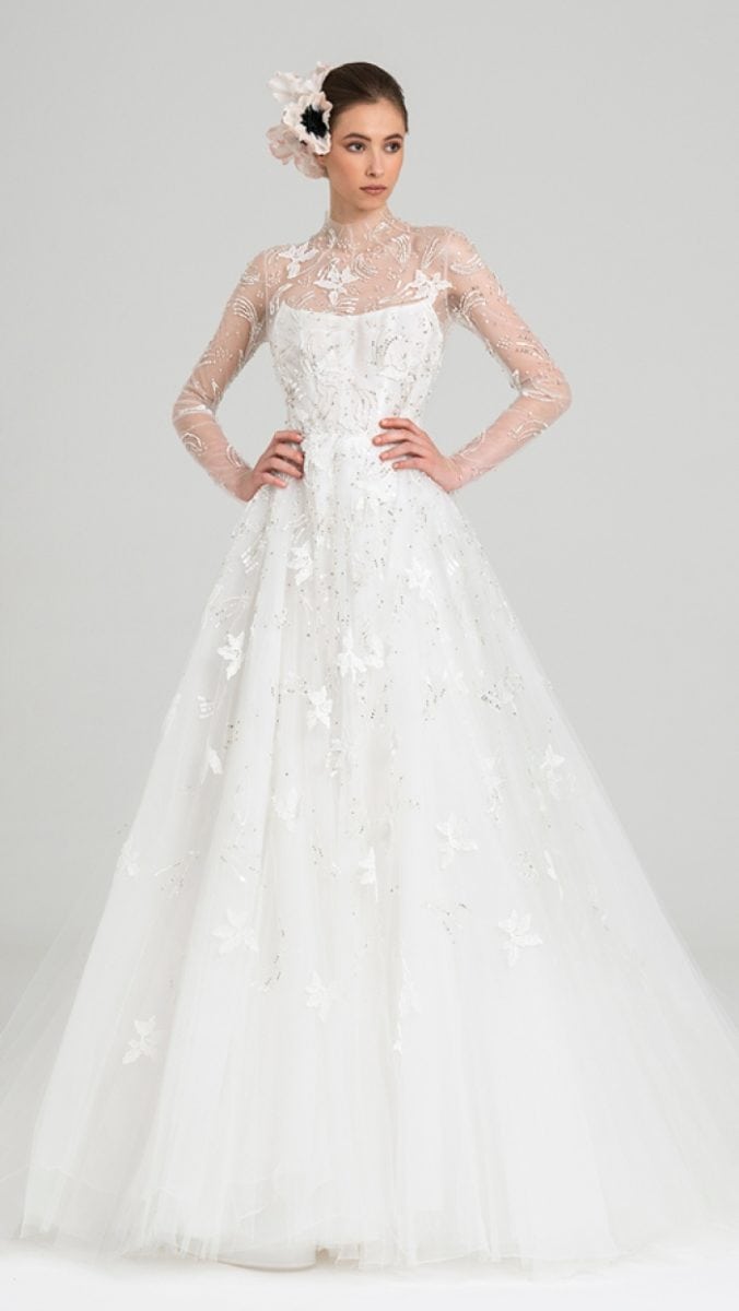 Agra Peter Langner Long sleeve sheer ballgown wedding dress