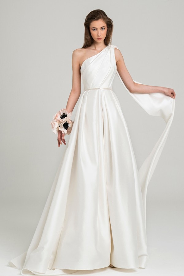 One shoulder silk bridal gown