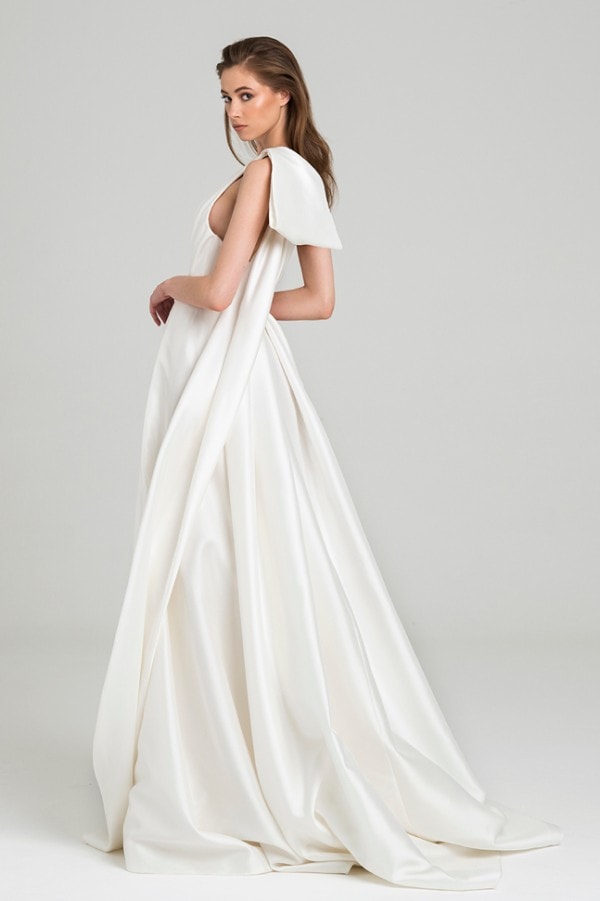 One shoulder wedding dress with statement bow