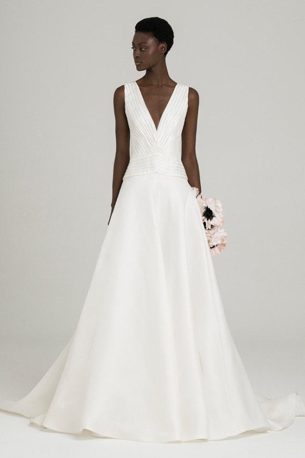 Pleated v neck bridal gown