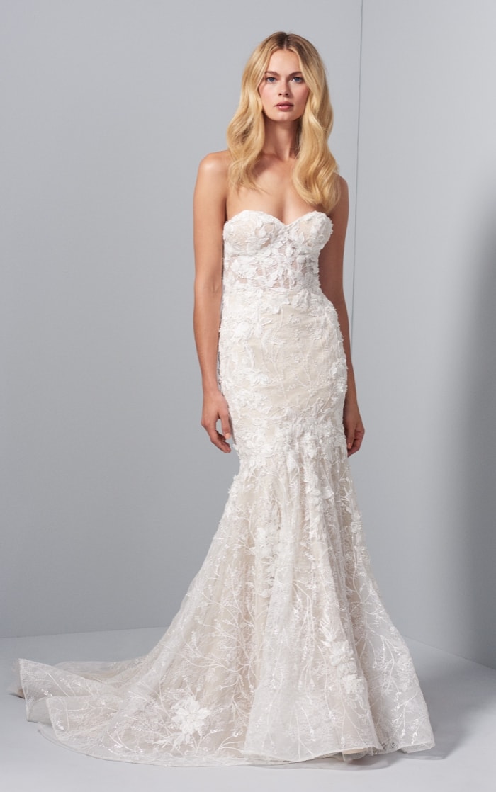 Evie lace strapless bridal gown