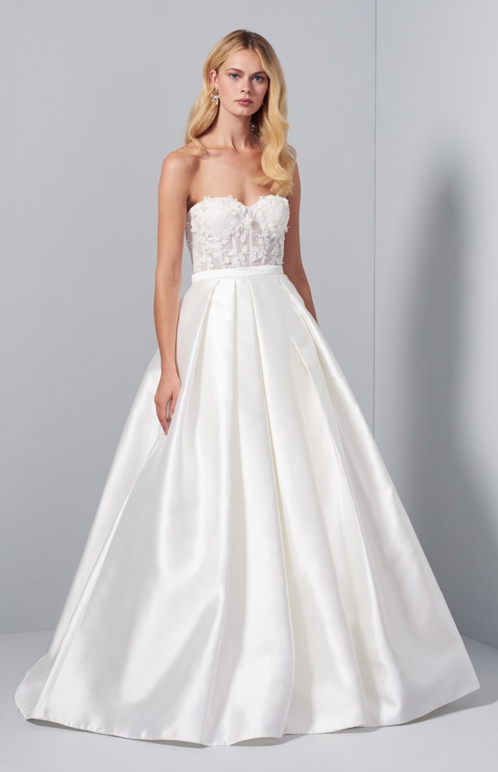 Short feather wedding dress with overskirt