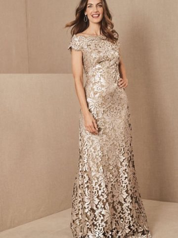 gold lace neutral mother of the bride dress