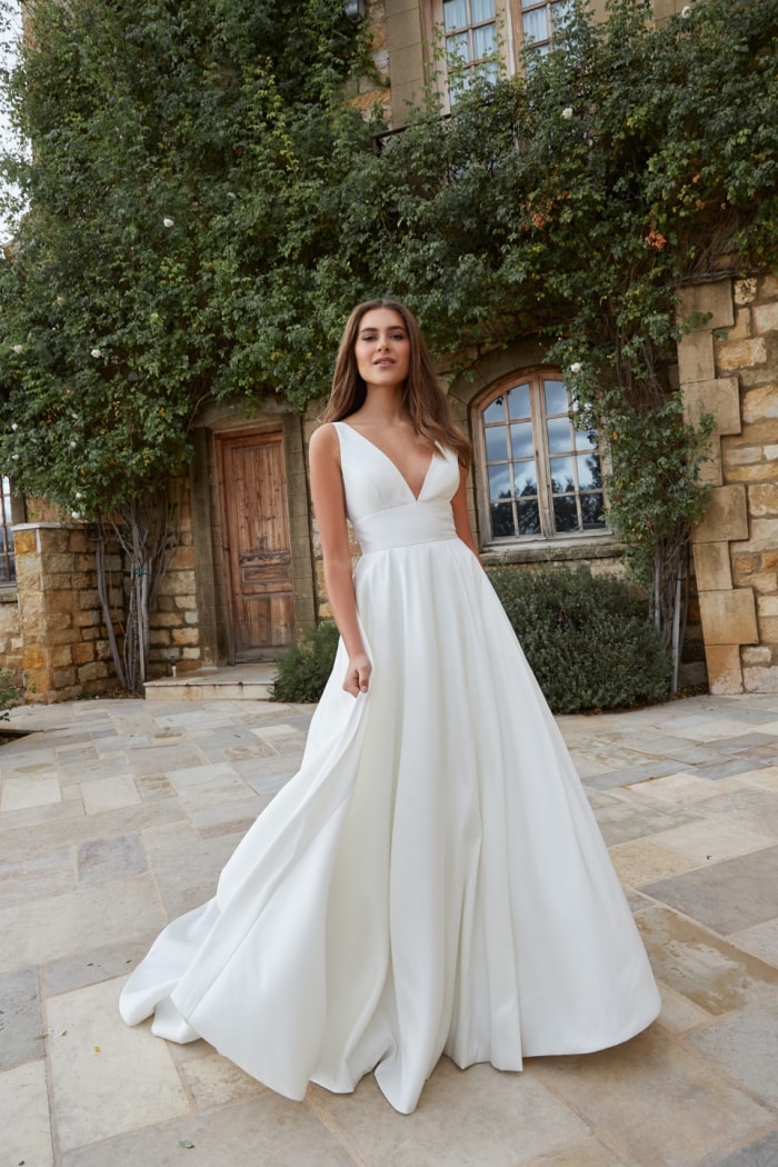 V neck ball gown wedding dress