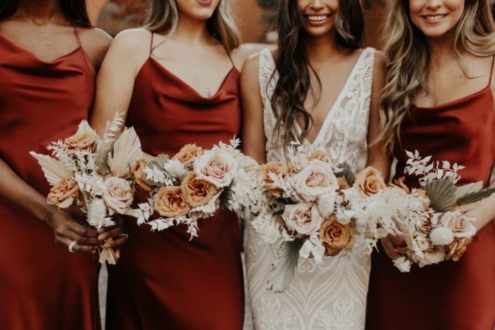 Auburn Satin Bridesmaid Dresses