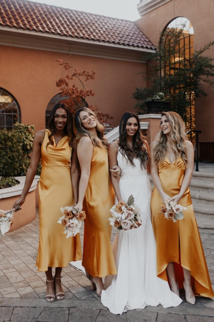 Yellow Gold Satin bridesmaid dresses 