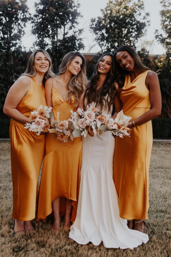 Gold Satin Lovely Bridesmaids Dresses 