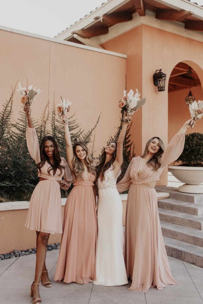 Modern peach bridesmaid dresses Dessy and Lovely Bride