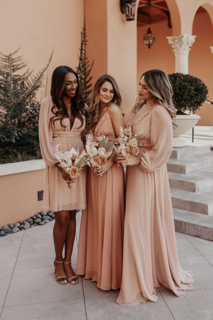 Peachy boho bridesmaid dresses Dessy and Lovely Bride