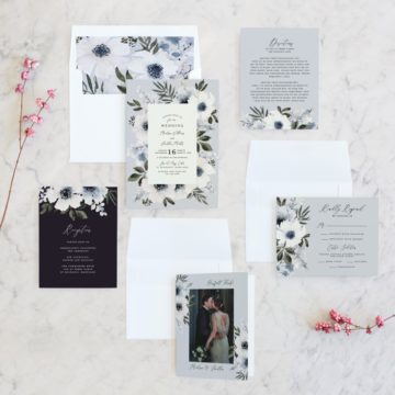 Invitations with Anemone Wedding Invitation in Light Blue Gray