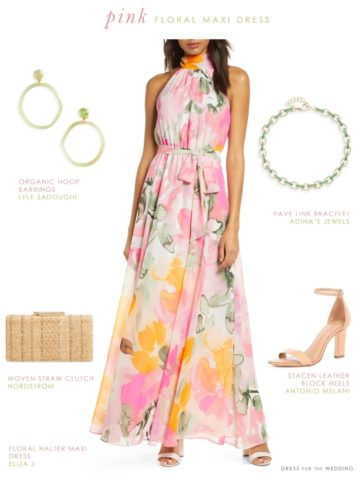 Pink and green and yellow floral print maxi dress for spring 2020